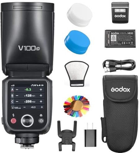 Godox V100C V100-C 100Ws TTL Flash for Canon Cameras, 400 Full Power Flashes, 1.7s Recycle Time, 2.4G Wireless with External Flash, Touchscreen Flash for Canon EOS Cameras (Godox V100C)