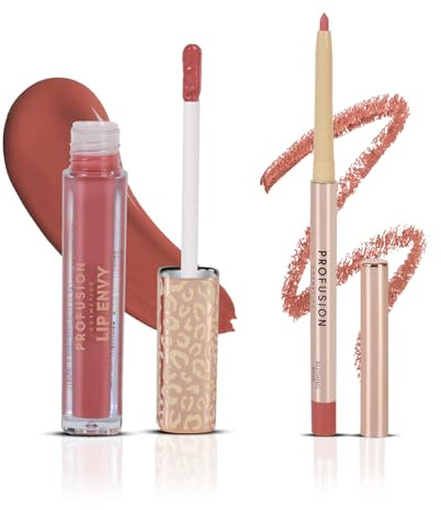 Profusion Lip Envy Blushing Rose Gloss and Liner Set, Bold Color Payoff, Non-Sticky Shine, Smooth Coverage and Vegan Formula