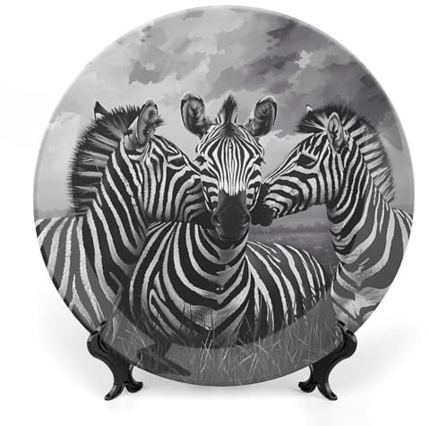 Dekorativer Teller mit Zebra-Tiermotiv und Ständer, Keramikteller, Porzellanteller für Partys und Hochzeitsdekoration