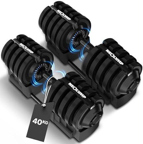 NEOLYMP 2er Set Kurzhantel verstellbar (2-40 kg mit 16 Gewichtsstufen) platzsparendes Dumbbell Set - Hanteln Set verstellbar für Männer & Frauen - Gewichte Kurzhanteln