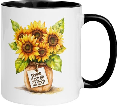 Danke Dankeschön Tasse mit Spruch | Sonnenblumen - Schön dass du da bist | Danke für Alles Geschenk | Lieblingsmensch - Herzensmensch | Dankesspruch Danksagung | Einfach Mal Danke Sagen