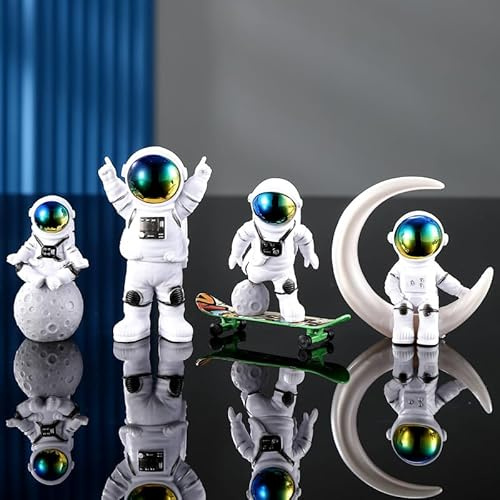 Generisch Astronauten Figuren Set aus 4 Stück - Raumfahrt Deko für Schreibtisch, Kuchen & Auto | Weltraum Dekofiguren aus Harzig | Geschenk für Kinder & Erwachsene(Farbverlauf-4)