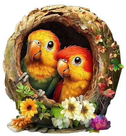 KaayeeWood Holzpuzzle Erwachsene,190 Teile Frecher Papagei Holz Puzzle,Einzigartige Wooden Puzzle Mit Box Aus Holz Geburtstagsgeschenk für Erwachsene und Kinder