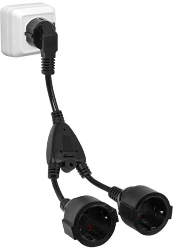 Doppelstecker Adapter mit flexiblem Kabel, 2 x AC Schuko Steckdose, 2 in 1 Verlängerungskabel für 250V 16A Haushaltsgeräte max 3500W