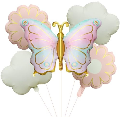 DazzJoy 5 Stück Schmetterling Wolkenförmige Folienballon, XXL Schmetterling Luftballon Tiere Ballons, Schmetterlinge Wolke Luftballons Geburtstag, Schmetterlinge Ballon für Kindergeburtstag Deko