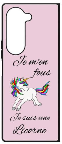 FunKaz Coque pour Samsung Galaxy Z Fold 6 - Je m'en Fous Je suis Une Licorne - Coque Noire TPU