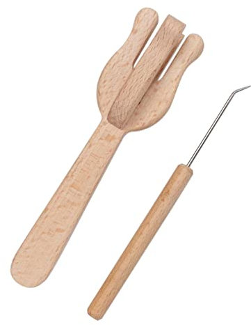 2-Piece Knitting Fork Set - Beechwood Lucet Forks for Jewelry, Dolls, Hats & Dresses - DIY Hand Embroidery Craft Tool