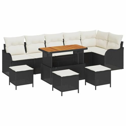vidaXL Garten-Sofa-Set 10 pcs Schwarz Poly-Rattan, Garten und Terrasse, modernes Outdoor-Sofa-Set zum Entspannen, langlebige Sitzgruppe, Coole Lounge und Deko