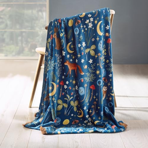 Catherine Lansfield Kuschelige Fleecedecke mit Tiermotiven, 130 x 170 cm, Marineblau