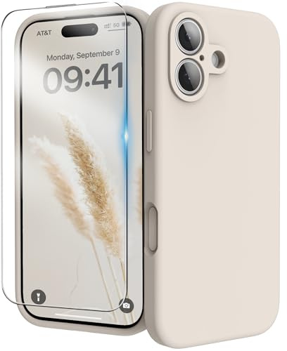 INGIDO für iPhone 17 Silikon Hülle mit Schutzfolie - Stone | 6,3 Zoll Flüssigsilikon Hülle Upgraded Kameraschutz Soft Mikrofaserfutter Handyhülle Schutz Case