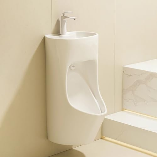 POWRZZZY Gewerbliches Urinal Waschbecken Urinal Automatisches Sensor-Urinal für Männer mit Integriertem Waschbecken mit Spülventil Ablauf Urinal Zulauf für Schulen