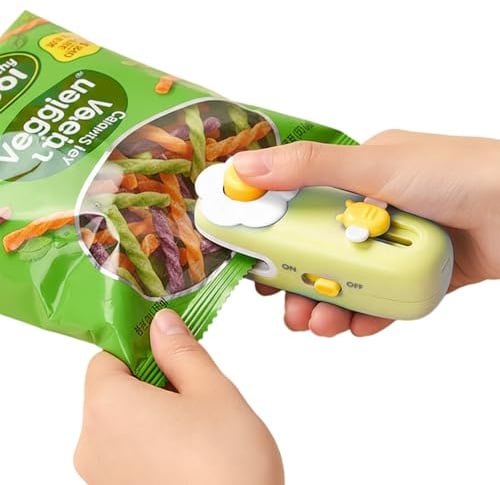 Litinliv Mini Folienschweißgerät, USB Aufladung, 2 in 1 Hand Versiegelungsmaschine mit Cutter, Vakuumiergerät Klein mit Magnetischer Absaugung, Haushaltshelfer & Küchen Gadgets - Knospengrün
