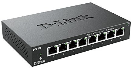 D-Link DES-108 Switch 8 Porte Fast Ethernet, Struttura in Metallo, Nero (Confezione da 2)