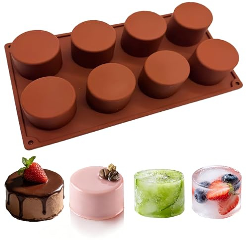duoyif Silikonform Zylinder 8 Löcher Ø 5,6cm Zylinderform Backform | Schokoladenform Runde Zylinder, Gießform, BPA-frei, Muffinform, Silikon Kuchenform für Mousse, Eis für Whiskey Cocktails