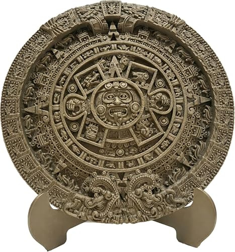 Genérico Nachbildung des Sonnensteins 23 x 21 cm mit Sockel - Aztekischer Kalender - Mesoamerikanische Aztekische Sonnenskulptur - Mexikanische Kulturfigur für Zuhause, Büro und Sammlung