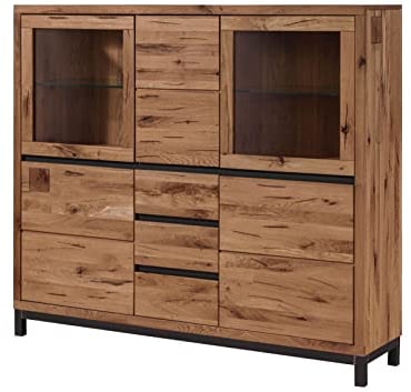 Massivmoebel24.de Highboard Wildeiche 166x40x148 Tabacco brown geölt VILLANDERS #307 modern