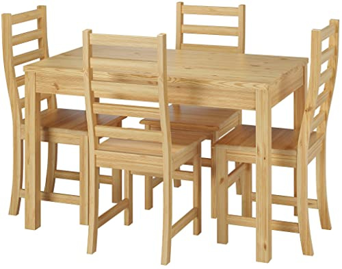Erst-Holz Schöne Essgruppe mit Tisch und 4 Stühle Kiefer Massivholz Natur 90.70-51 A-Set 21