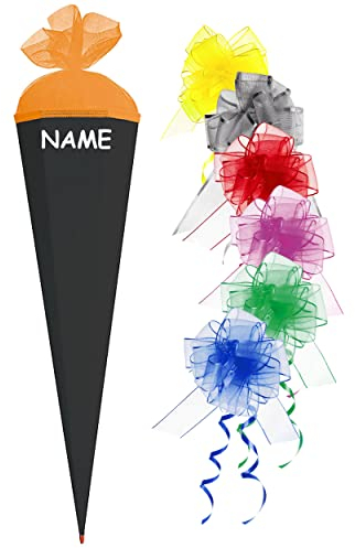 Schultüte - Rohling - schwarz - Abschluß grün - 85 cm - incl. Namen und Schleife - mit Holzspitze/Filzabschluß - Zuckertüte Roth - zum Basteln, Bemalen und ..