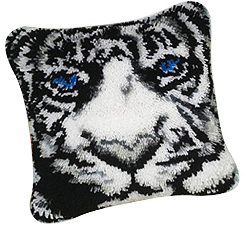 P Prettyia DIY Kreuzstichkissen Knüpfkissen Kissenbuzug zum Selber Knüpfen Kissen Paket- Muster Auswählbar - Tiger White