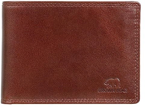 Brown Bear Geldbörse Herren Leder RFID-Schutz mit Münzfach - Business Portemonnaie Echtleder im Querformat mit Doppelnaht - Geldbeutel für 9 Karten - BB CL 8005-D TBR Braun Toscana