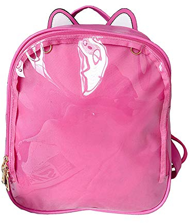 KEEPOP Ita Rucksäcke Mädchen Netter Schulrucksack Katzenohren Design Daypack Damen Sommer Strandtasche Transparente Fenster für DIY Pins Dekore, Rosa