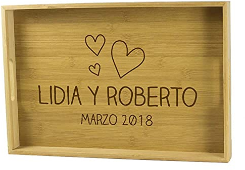 Regalo Personalizado para Parejas: Bandeja de Madera grabada con Nombres y Fecha