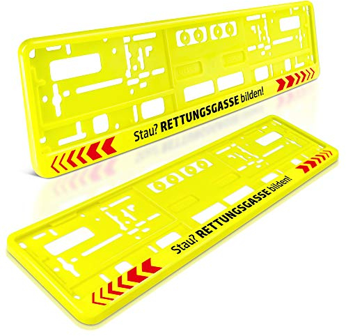 schildEVO 2 Kennzeichenhalter | Stau? RETTUNGSGASSE BILDEN! | NEON-GELB | Nummernschildhalter | Kennzeichenrahmen | DHL-Versand | TYP D