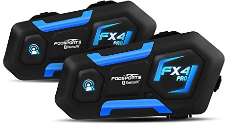 Fodsports FX4 PRO Motorcycle Intercom, 4-Way Talking Motorbike Bluetooth Headset with Noise Cancellation, FM Radio Helmet Headset, Universal Pairing Intercom Communication System for Riding (2 pack)