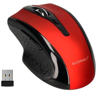 Q-Connect Kabellose Maus/mit 4 Tasten/Beidhändig/2xAAA im Set enthalten/PC Laptop/Rot/2.4G/optischer Sensor/Computermaus/Gaming/Wireless/Reichweite 10 m