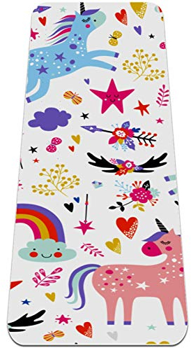 BestIdeas Yogamatte Einhorn Weiß für Yoga, Pilates, Bodenübung Männer Frauen Mädchen Jungen Kinder Anfänger Rutschfestes Design