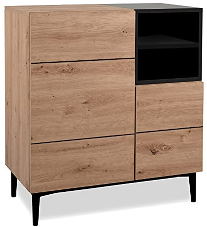Homestyle4u 2030, Highboard Kommode Sideboard Schwarz Holz Schrank Wohnzimmer Anrichte