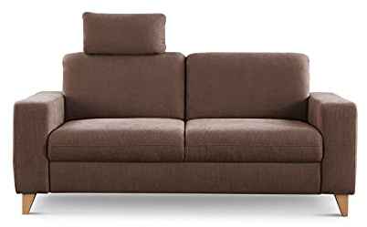 CAVADORE 2,5-Sitzer Sofa Lotta / Skandinavische 2,5er-Couch mit Federkern, Kopfstütze und Holzfüßen / 183 x 88 x 88 / Webstoff, Braun