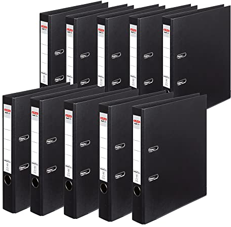 herlitz Ordner A4 maX.file protect +, A4, 5 cm Rückenbreite, Schwarz, Kunststoffbeschichtung, Einsteckrückenschild, Kantenschutz innen und außen, 10 Stück