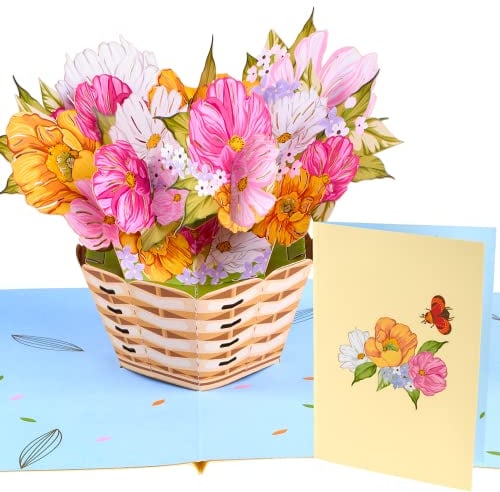 Liebessa Schöne Blumen 3D Karte - Pop Up Geschenkkarte Handgemacht, Geburtstagskarte, Grußkarte, Geschenk zum Geburtstag, Hochzeit, Verlobung, Hochzeitstag, Jahrestag, Muttertag