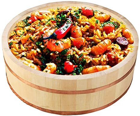 WSHA Japan Sushi Rice Cooling Bowl, Wood Hangiri Sushi Rice Bucket with Copper Band for Sushi Oke Home Restaurant Kitchen Rice Barrel (Round),55cm