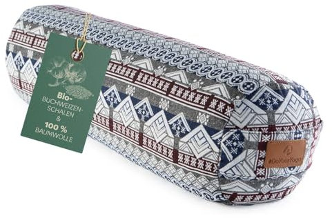 #DoYourYoga coussin rond pour yoga avec vannure de sarrasin biologique (KBA), 68cm x 22cm, housse lavable en coton & polyester, coussin pour yoga, méditation, assise, zafu pour yin yoga - Style 19