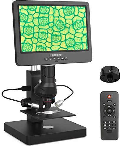 10'' IPS HDMI Digitalmikroskop 3 Linsen 2000X LINKMICRO LM249S UHD 2160P Münzmikroskop für Erwachsene, STEM-Mikroskop-Kit für Kinder, vollständige Sicht auf Münzen, Kunststoffständer 32G SD-Karte