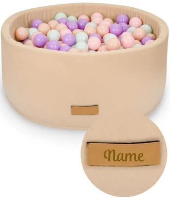 Flumi Personnalisé Piscine a Balle pour Bébé à partir de 1 an - Fosse à Boules pour Enfants 90x40cm - 200 Balles ∅ 7cm - Produit Européen - Oeko-TEX et CE Certifiée (Beige)