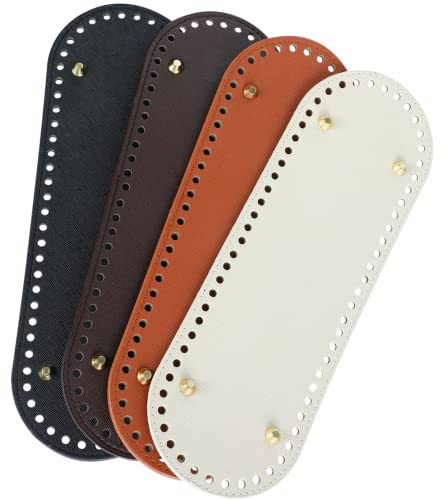 PU Leder Tasche Bottom Shaper, 4 Stück Häkeltasche Bottom Shaper Pad mit Löchern, Stricktasche Oval Nagel Bottom Shaper 30x10cm/12x4inch für Handtasche Schultertasche Geldbörse DIY Zubehör