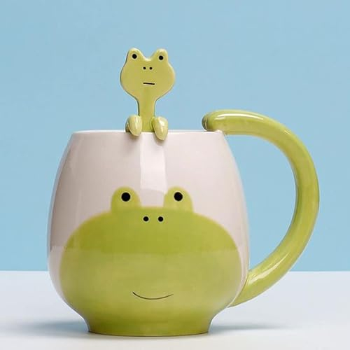 Xfeyaqlo Tazza Colazione Rana Tazza da Latte, Tazza con Cucchiaio Tazza Caffè per Colazione, Caffè, Latte, Regali per la Famiglia, Gli Amici