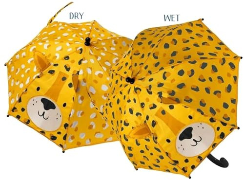 Floss & Rock Kinder-Regenschirm mit 3D-Farbwechsel, Leoparden-Design, 56 cm, Gelb