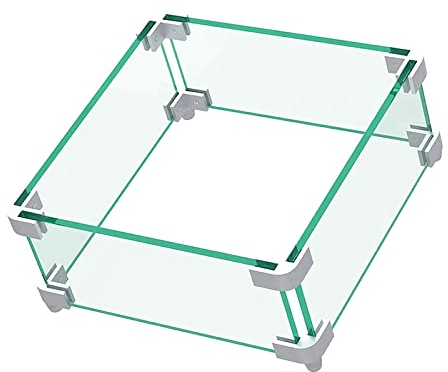 DONSIQIZZ Feuerstelle Windschutz, 38.1x38.1x16.5 cm Feuerwindschutz Zaun, quadratischer Glasschirm, klarer Flammschutz aus gehärtetem Glas, Gas, Outdoor Feuerstellen Brennerpfanne/Tisch
