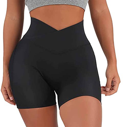 Damen Sportshort High Waist Kurze Sport Legging Bauchkontrolle Yoga Shorts Scrunch Butt Tights Hose Sportleggins Radlerhose Laufshorts Hosen Hotpant für Jeans Hotpants Damen Kurz