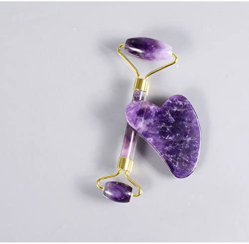 Jade Augenmaske Gesichtsmassage Roller Set Natürlicher Rosenquarz Schlafaugenmaske Gesichtsroller,Amethyst-Walzenset