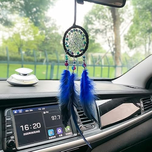 Handgefertigt Dreamcatcher Kleiner Traumfänger mit Federn Auto Innen Rückspiegel Hängende Ornament Boho Fenster Hängende Dekoration Heimdekoration für Schlafzimmer Hochzeit Geschenk Handwerk,25CM