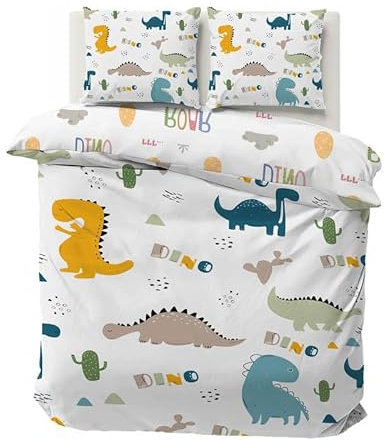 Boceoey Housse de Couette 140x200 Dinosaure Parure de Lit Enfant Réversible pour Lit 90x190, Housse de Couette 1 Personne en Microfibre et 2 Taie d'oreiller 65x65 cm avec Fermeture Éclair