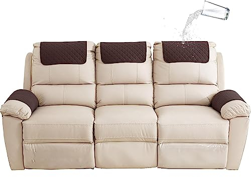 Bieyaet Armlehnenbezüge, Sofa Armlehne Kopfstützenbezug Für SesselSofadecken für Sitzfläche, Sofaschoner rutschfest, Sesselschoner für Relaxsessel (Braun,3-Sitzer Liege | 5 STK)