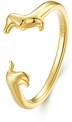 VCLUST Ringe Herren Mädchen, 925 Sterling Silber süße Dackel offene Ringe Hündchen verstellbare Ringe für Frauen Tier Stapelringe Statement Ringe