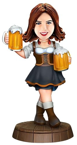 mydedor Oktoberfest-Spielzeug-Dekoration: benutzerdefinierte Wackelkopf, Dame mit zwei kleinen Bechern, Wackelkopf-Figur, machen Sie Ihren eigenen Wackelkopf für Oktoberfest, Motto-Partyzubehör