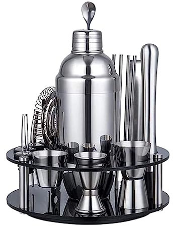 Juego de Coctelera Kit de Coctelería Juego De Barra De Cóctel De Acero Inoxidable De 19 Piezas Con Estante De Almacenamiento Giratorio Herramienta De Camarero Coctelera para Cócteles Coctelera de Cóct